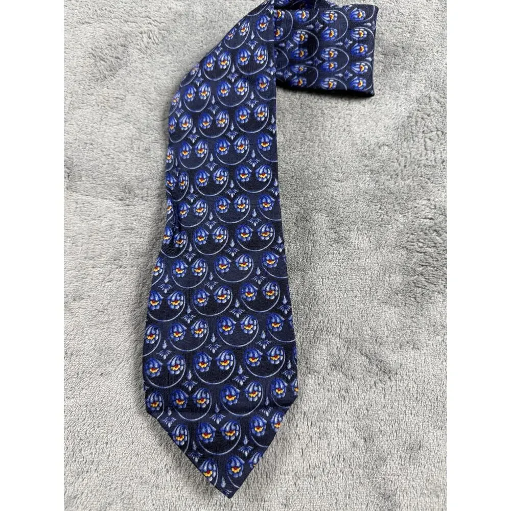 Collection XXI by Richel Mens Silk Necktie Navy Blue Scroll Floral Medallion Tie